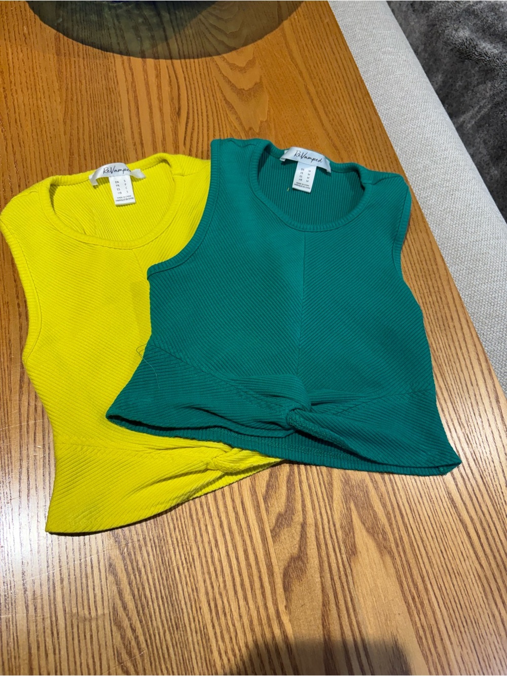 Revamped Girls' Ribbed Twist-Hem Tank Tops — Yellow & Teal